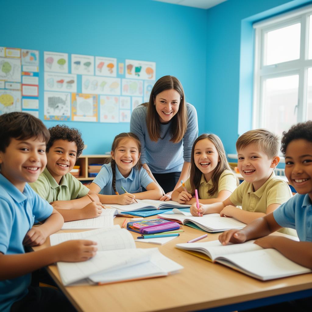 Students learning with supplemental materials in a bright classroom